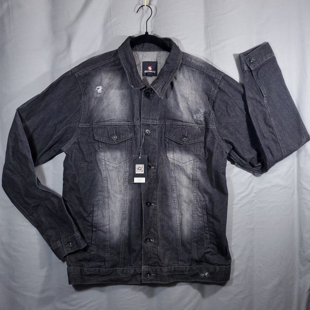 Southpole Denim Shirt Mens XL Black Sand Distressed Trucker Long Sleeve NWT